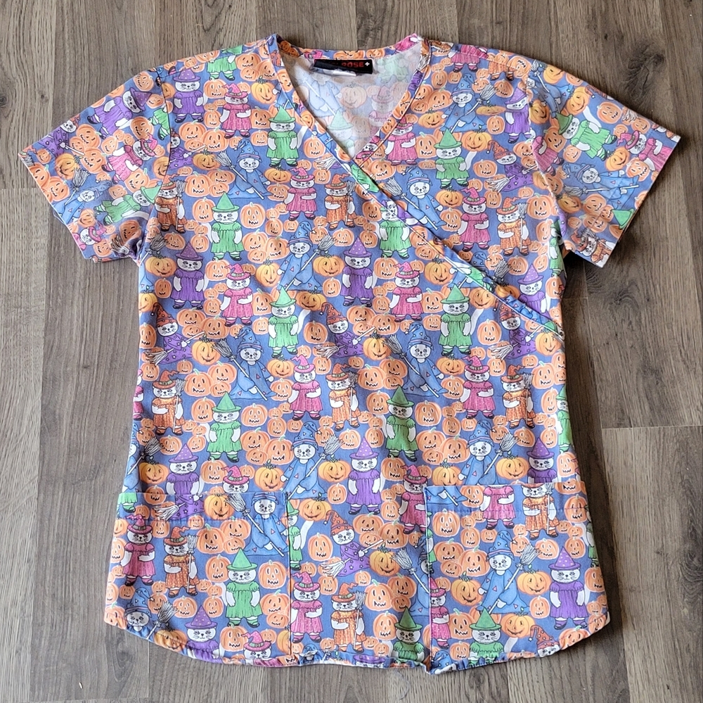 Halloween Scrubs Top Cat Witch Melrose by Mary-Hill Uniforms